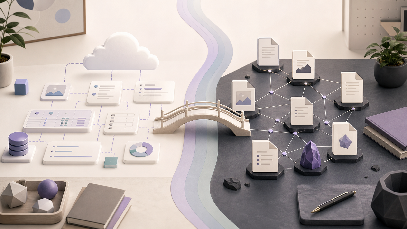 Editorial illustration of linked digital notes